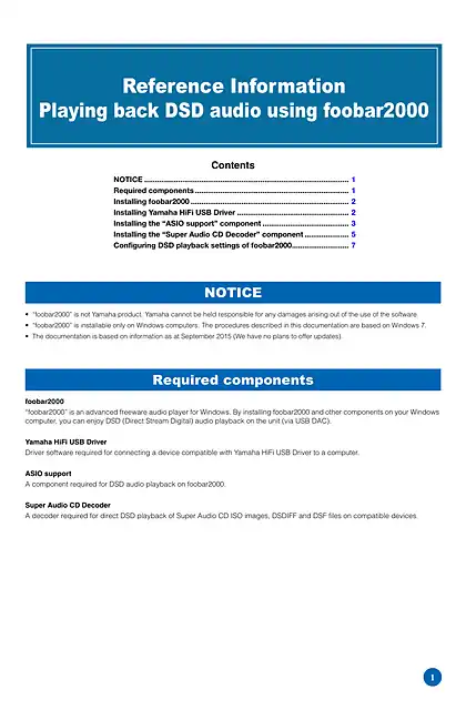 yamaha雅马哈Reference Information Playing back DSD audio using foobar2000